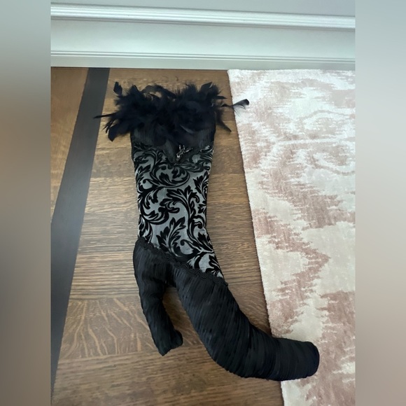 Vintage Early 2000’S High Heel Boot CHRISTMAS Stockings Decor Fabric Feather X 4 - Picture 6 of 8